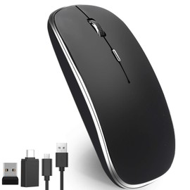 TYC Mouse Inalámbrico, Ratón Inalámbrico Recargable Wireless óptico Silencioso de 2.4 GHz, con Receptor USB y Tipo-c Adaptador, dpi Ajustable de 3 (1000/1200/1600) para Portátil PC Mac
