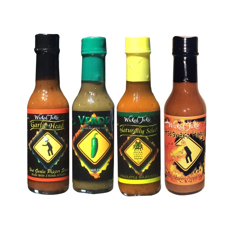 Wicked Tickle Hot Sauce Gift Set – Habanero, Jalapeño, Garlic,