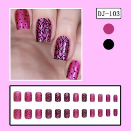 EYZOTSF Press on Nails Square Shaped Acrylic Full Cover Short Length Square False Nails with Love Heart Designs Artificial Fake Nails Glue ons Fingernails for Women Girls(A70412)