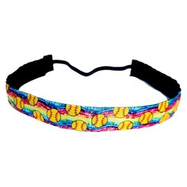 Sleeve Scrunchies Girls Tie Dye Softball Headband, No Slip, Yellow Softball Pattern