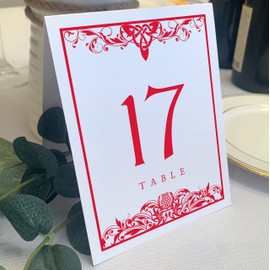 Scottish Thistle Wedding Table Numbers (Select Color/Quantity), White, Ruby Red, 1-40, Double Sided, Tent or Use in a Stand, Great for Parties & Restaurants