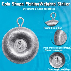 Pfeibk Fishing Weights Sinkers Disc Sinkers, Coin Fishing Sinkers Surf Fishing Weights Saltwater Bottom Trolling Catfish Weights, Heavy Fishing Weight Assortment 1oz 2oz 3oz (1oz-24pcs)
