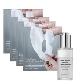 Deep Collagen Serum for Face, Anti-Wrinkle Face Serum Set with Collagen Mask 4Pcs, Lifting and Moisturising