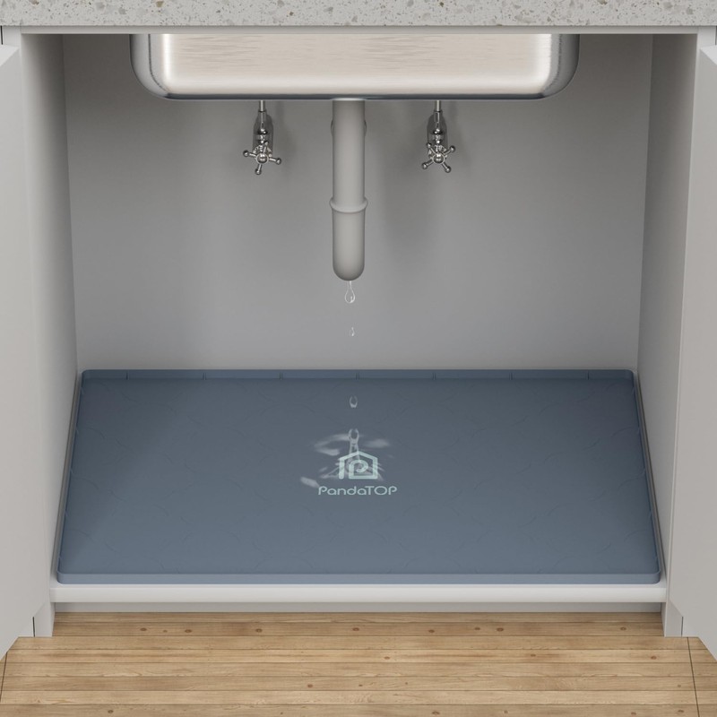 Under Sink Mat, 25" x 22" Silicone Kitchen Cabinet Tray,