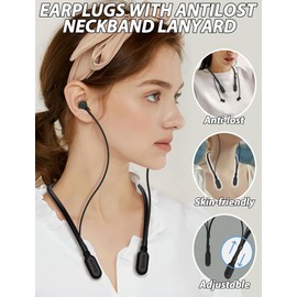 HALLEAST 5 Pack Earplugs for Concert, Noise Reduction, Hearing Protection, with Removable Ear Plug Lanyard, Safety Connector Cord Strap Neckband, BlackPlugs/Black+Red+Yellow+Navy+Cyan