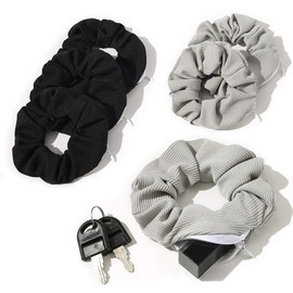 Pocket Scrunchies with Zipper Stash Scrunchy Hair Ties (Black Gray)
