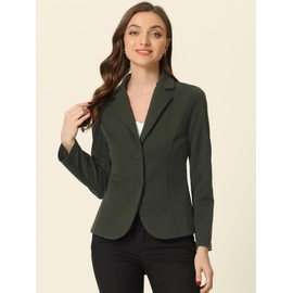 Allegra K Women's Work Office Blazers Stretch Lapel Collar Long Sleeve Jacket Suit Blazer Medium Army Green