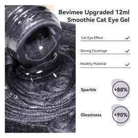 Bevimee Cat Eye Gel Polish Black, Glitter Magnetic Gel Nail Polish Moonlight, Cateye Polish With Magnet Stick Holographic Shimmer Cateye Effect, UV Velvet Gel Nail Art Manicure Salon DIY Home, 12ML