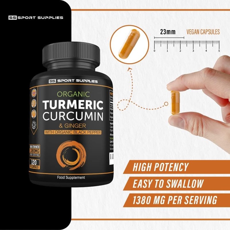 Organic Turmeric Capsules High Strength and Black Pepper with Active