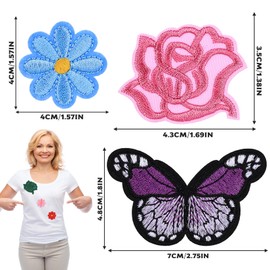30 Pcs Embroidered Patches - 8 Butterfly, 14 Daisy, 8 Rose Iron On & Sew On Appliques for DIY Clothes, Backpacks, Jackets, Shoes