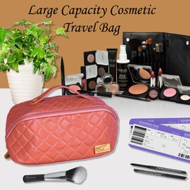 Travel Cosmetic Bag,Large Capacity Travel Make up Bag,Cosmetic Bags for Women,Multi-Functional Storage Cosmetic Bag (Pink)