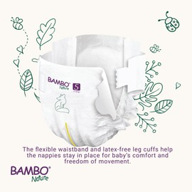 Bambo Nature Premium Eco Nappies, Eco-Labelled Sustainable Nappies, Enhanced Leakage Protection, Secure & Comfortable Baby Nappies, Secure & Comfortable- Size 5 Nappies (27-40lb/12-18kg), Junior, 22PK
