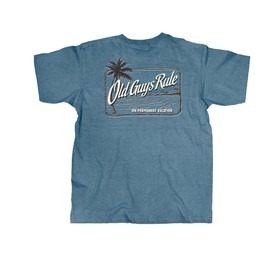 OLD GUYS RULE Men's Graphic T-Shirt, On Permanent Vacation - Gift for Dad, Grandpa, Husband, Father's Day, Birthday, Retirement - Funny Novelty Tee for Beach Lovers (Heather Indigo, X-Large)