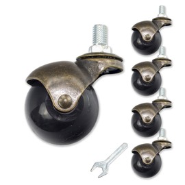 Set of 5 Vintage Bronze 2'' Ball Roller M10x15mm Screw Threaded Office Chair Wheel Casters Replacement Antique Retro Style Golden Copper Color