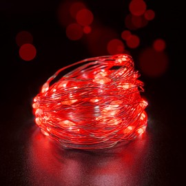 Set of 2 Battery Operated Mini Led Fairy Light Indoor Small Strand of Led Lights with Timer 6 Hours on/18 Hours Off for Wedding Party Decoration,30 Count LED,10 Ft Silver Wire (Red Color)