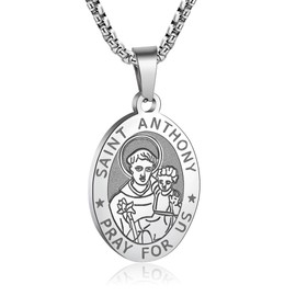 Yaumatea St. Anthony of Padua Necklace, Patron Saint of Lost Things, Protection Medal, Catholic Gift, Stainless Steel 24" Chain (Silver)