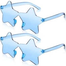 CHENGU 2 Pcs Star Shape Rimless Sunglasses Transparent Candy Color Sunglasses Party Favor for Girls Boys Women (Light Blue)