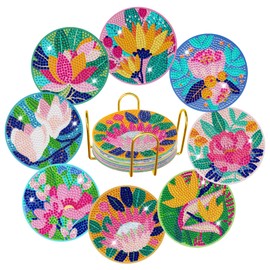 Juwilo Diamond Art Coasters (8 Pack) | Diamond Painting Coasters | Beautiful Botanical Designs | Diamond Art Coasters Kit | Diamond Painting Coasters Kit | Diamond Dotz Coasters