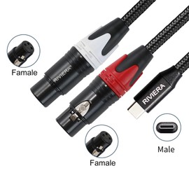 RIVIERA Audio Cable USB C to 2 XLR Famale Cable Nylon Braid Aux Cable Low Noise for Digital Player Devices and Muscial Instrument Amplifier, Speaker, Mixer Console, etc 10FT/3.0M
