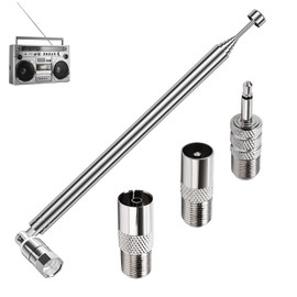 75 Ohm DAB FM Radio Aerial for HiFi - 7-Section Telescopic Radio Antenna with F-Type Plug & 3 Adapters for Tuner Stereo Table Top TV AV Receiver Mini System