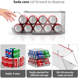 Sorbus Soda Can Organizer for Counter Depth Refrigerator Stackable Can Holder Dispenser with Lid for Fridge, Pantry, Freezer – Holds 9 Cans Each, BPA-Free, Clear Design, (4-Pack)