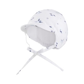 Sterntaler Peaked Cap Lighthouses – Maritime Summer Hat Made of Cotton – Boys Hat with Cut Ear Flaps and Tie Band – Baby and Children's Headpiece, White