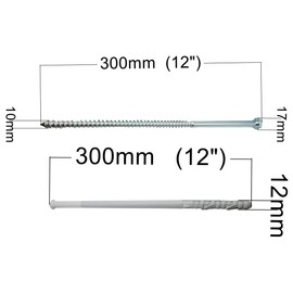 HAFD 12" Heavy Duty Wall Anchor for Coach Screws 10x300mm with 12x300mm Plastic Plugs, Strong Fixings for Brick, Concrete, and Stone 12inch Pack of 4