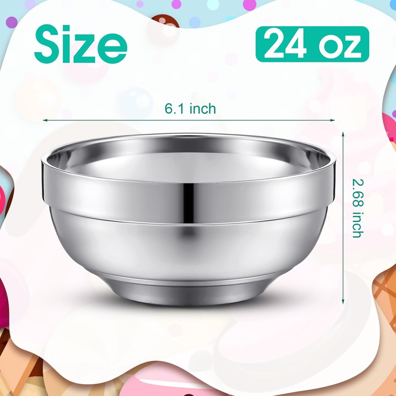 Funnymoom 8 Pack 24 oz Stainless Steel Bowls Double Walled