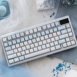 SUEHIODHY PBT Keycaps, Minimalist Blue Keycaps Set, 136 Keys Cherry Profile Keyboard Caps, Custom Dye-Sublimation Key Cap for 61/64/68/84/87/100/104/108 Cherry MX Mechanical Keyboards (Winter Letter)