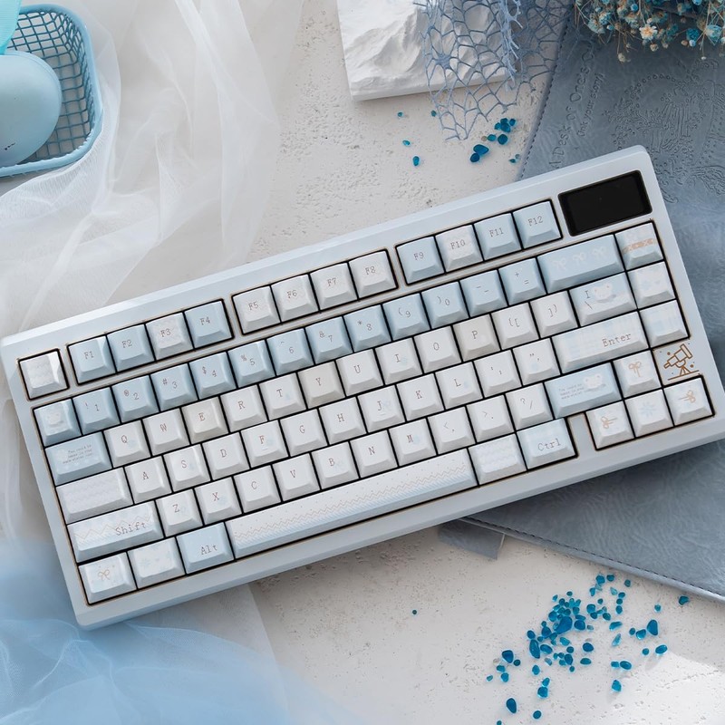 SUEHIODHY PBT Keycaps, Minimalist Blue Keycaps Set, 136 Keys Cherry