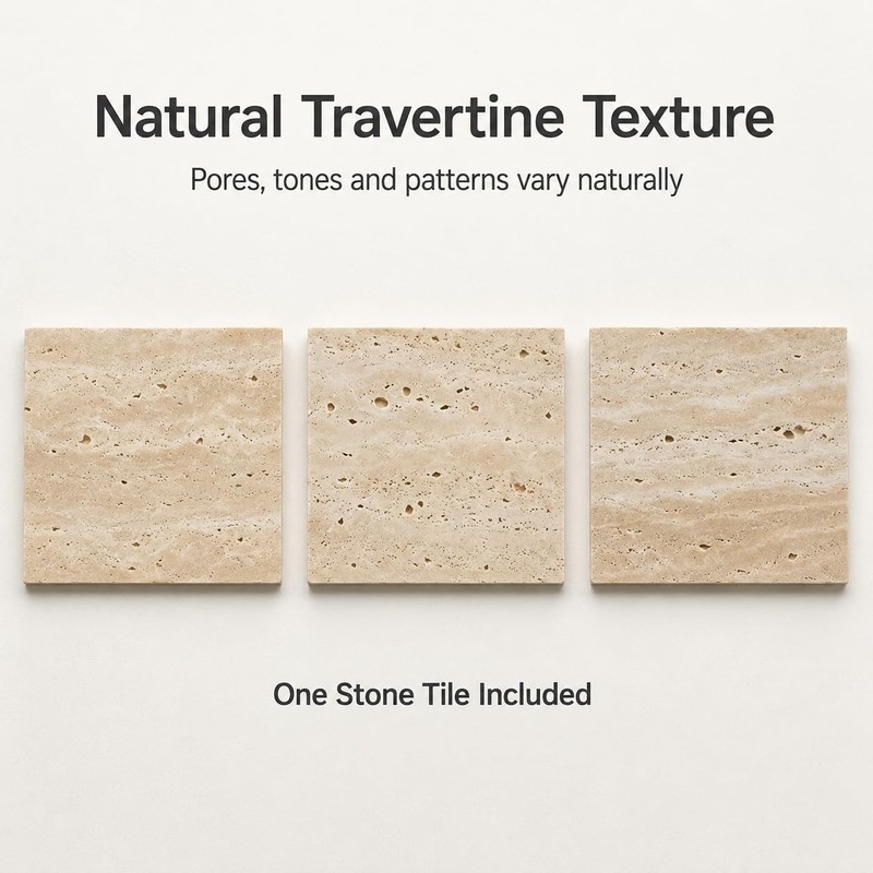 Artisanal Abode Travertine Display Tile, Single 3.94 Inch Square Stone