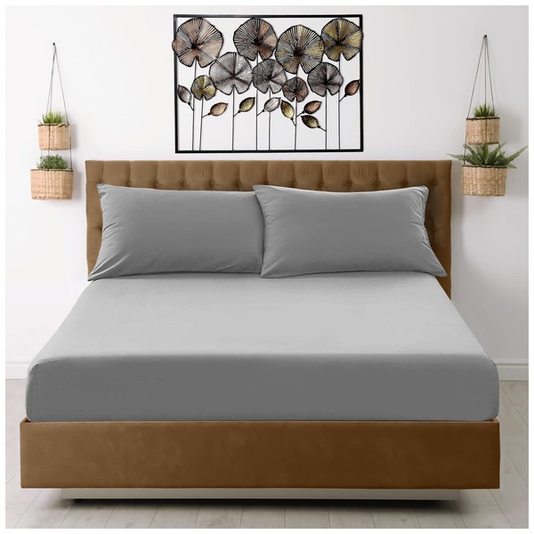 Microfiber Fitted Sheet Double - Plain Dyed Bedding Sheet -