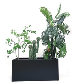 MinCHI257 40" L x 16" W x 18" H Metal Tall Rectangular Planter - Large Planter Box for Outdoor Patio/Porch Modern Design for Plants, Flowers, Garden,Spliced Flower Pot (Black)