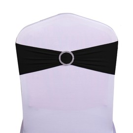 SINSSOWL 100PCS Stretch Wedding Chair Bands with Buckle Lycra Slider Sashes Bow Decorations 25 Colors (Black) …