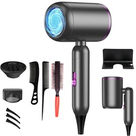 Secadora de Cabello Profesional Iónica 1200W Plegable con Difusor Grande, 3 Peines de Estilizado, Soporte, 3 Temperaturas y 2 Velocidades