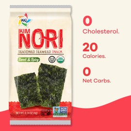 KIMNORI Seasoned Seaweed Snacks Sheets – Organic Sweet 'N Spicy Flavor 24 Individual Packs Roasted Crispy Premium 100% Natural Laver Kim Nori 4g 0.14 Ounce