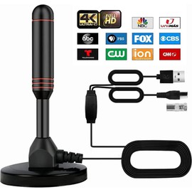 Pantio Antena de TV Digital, 4K 1080P Antena de HDTV Interior con 1 Amplificador de Señal Inteligente y Base Magnética, Antena para TV Abierta para DVB-T Digital y Señales de TV Analógicas