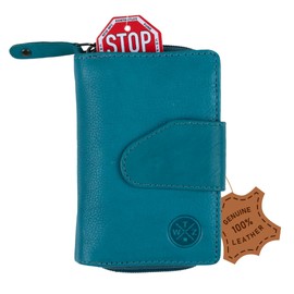 WATZMANN Cridola Genuine Leather Zip Wallet with RFID Protection, aqua, Modern