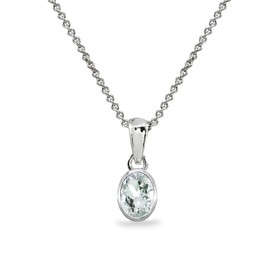 B. BRILLIANT Sterling Silver Light Aquamarine 8x6mm Oval Bezel-Set Dainty Pendant Necklace for Women
