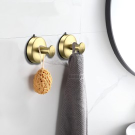 DGYB Suction Cup Hooks for Shower Set of 4 Removable Stainless Steel Towel Hook for Bathroom Glass Window Door Wall and Suction Wreath Hook for Hanging Robe, Loofah, Coat - Gold