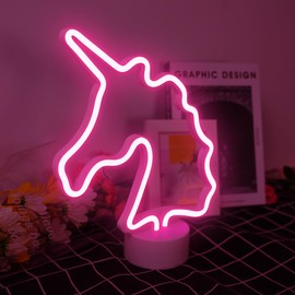 Unicorn Neon Sign With Holder Base, Pink Unicorn Shape USB or 3-AA Battery Powered Neon Light for Kids' Room, Tablelet Night Light Decor for Home, Bedroom, Office, Party, Birthday Christmas Gift