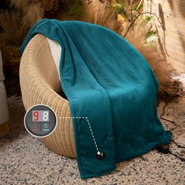 GOTCOZY Heated Blanket Electric Throw 50''X60''- Electric Throw Blanket with One Touch Button 10 Heating Level & 9 Time Settings Heating Blanket, Machine Washable (Blue)