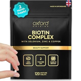 Award Winning Micro Biotin Hair Growth Complex 15000mcg with Zinc, Selenium & Copper - Made in The UK | High Strength Biotin Tablets for Daily Hair, Skin & Nails Support | 120 Mini Tablets