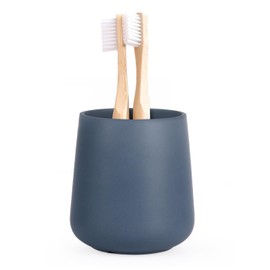 INGOFIN 12 oz Ceramic Toothbrush Holder, Toothpaste Holder and Cup for Bathroom Vanity and Countertop, Organizer for Cosmetic, Makeup, Office Pencils, for Hotel and Apartment, Matte Blue