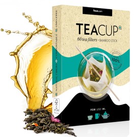 finum® Teacup + Bamboo Stick 60 Tea Filters + Bamboo Stick, Paper Tea Filter for Loose Tea, Tea Maker for Cups and Glass, for Tea Preparation for Loose in Glass Jug, 1 Piece/60 Filters