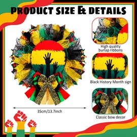 Wavwavw Juneteenth Wreath for Front Door 13.7 Inch June 19th Red Black Burlap Bow Wreath for Independence Black History Month Kwanzaa African American Decorations Freedom Memorial Day Party Supplies