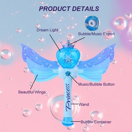 Libara Máquina de Burbuias-Máquina de Burbujas con Luz y Musica Varita Máqica de Princesa, Butterfly Princess Bubble Machine Bubble Machine-Blue, Varita Mágica de Burbujas, Maquina Burbujas