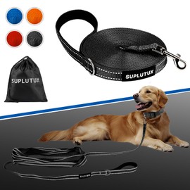 SuplutuX Recall Lead for Dogs, Running Lead for Dogs with Reflective Strips, 360° Rotating Carabiner Hook, Lightweight and Durable, Ideal for Recall and Obedience Training (Black, 5 m / 16 ft)