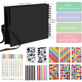 DIY Photo Album, AIOR Scrapbook Album for Gluing, Photo Albums, DIY Photo Book, 80 Black Pages, Guest Book, Scrapbooking, Anniversary Gift for Women (Black)