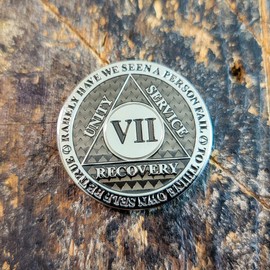 7 Year Sobriety Coin | Legacy AA Chip | Thick Triplate Recovery Anniversary Token (Gray)